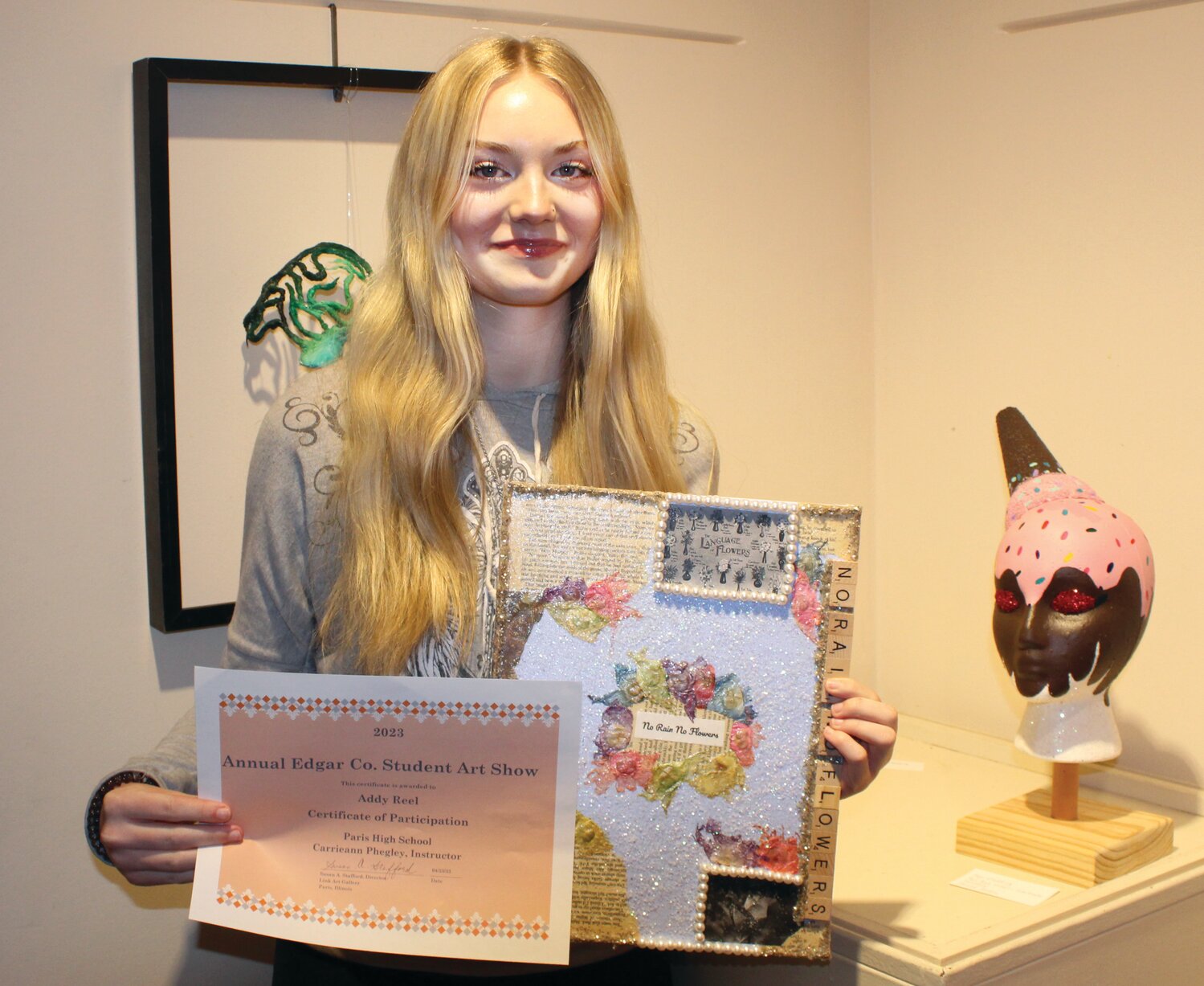 Addy Reel does not consider herself an artist but enjoys how art offers a way to express herself. Her two-dimensional work was selected for showing in the 2023 Student Art Show at The Link Art Gallery.