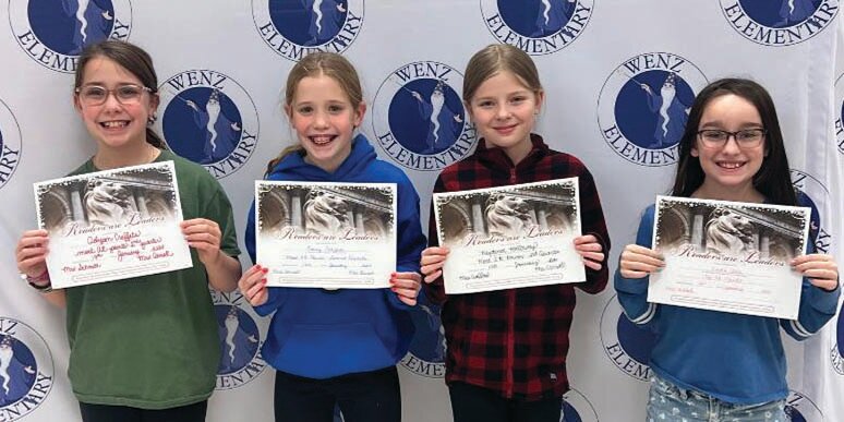Carolyn Wenz students in fourth grade were recognized with awards for top AR points during the school’s second quarter. Students standing left to right are, Addy Craffets, Emmy Craffets, Kaydence Holloway and Emma Clark